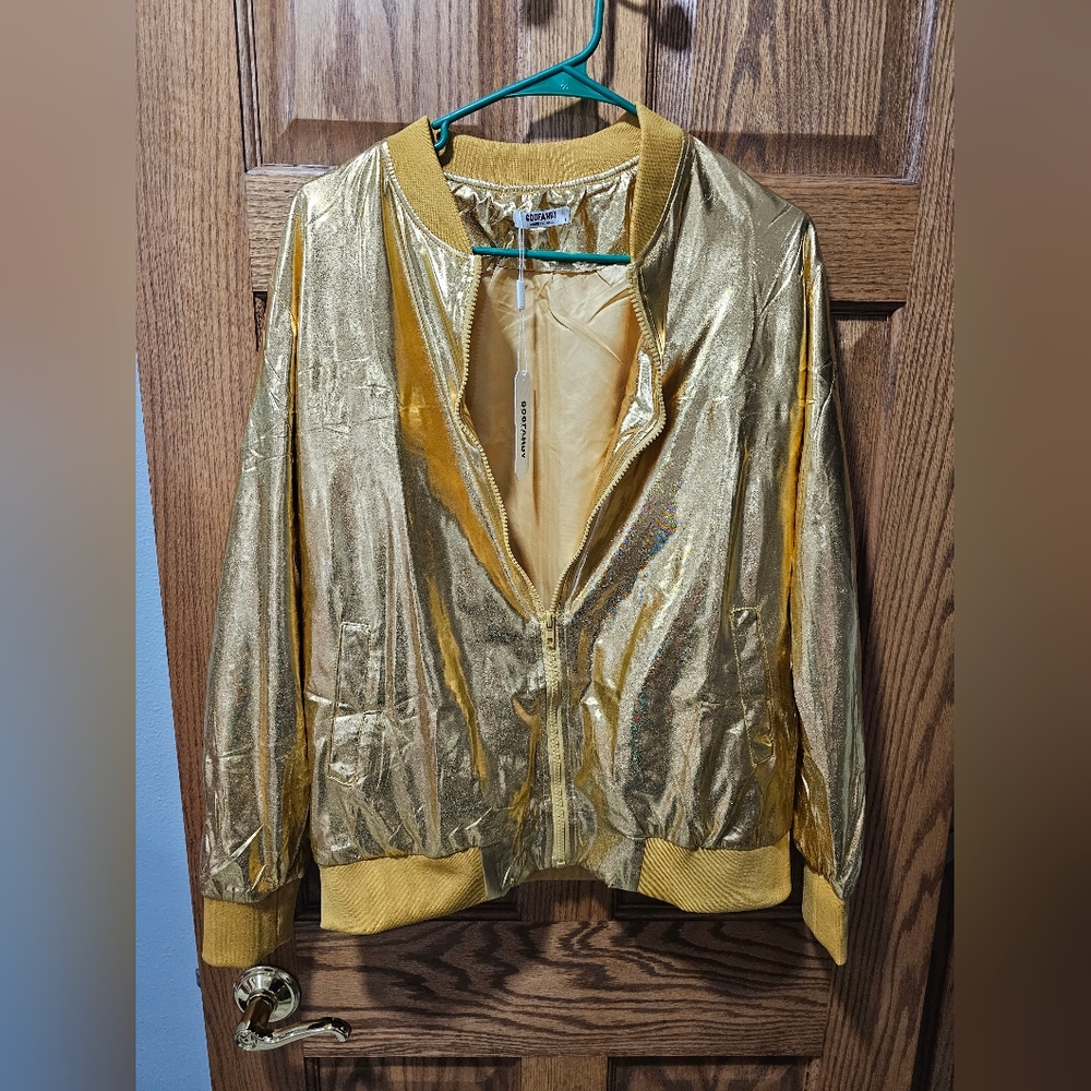 Shimmering Gold Bomber Jacket